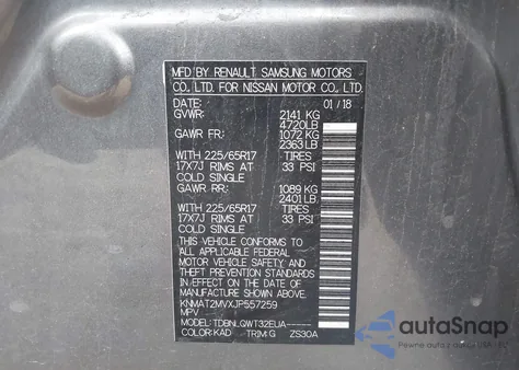 2018 Nissan Rogue Sv from USA, damaged, VIN KNMAT2MVXJP557259